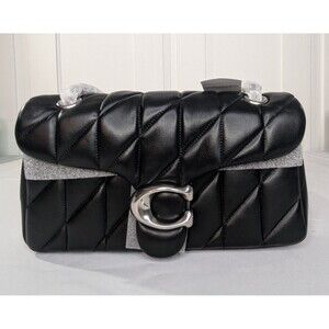 Coach Quilted Tabby Shoulder Bag 26  - Black & Silver, Chain Strap, Brand New